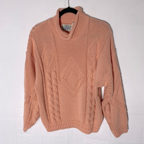 Karuba Clothing Sweaters - Vintage Karuba Clothing Peach Chunky Cable Knit Mock Neck Sweater L